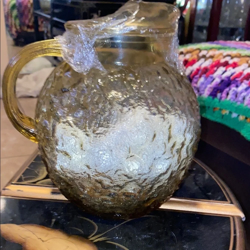 Vintage Anchor Hocking Lido Milano 64oz Elegant Glass Pitcher - Gold 1960’s